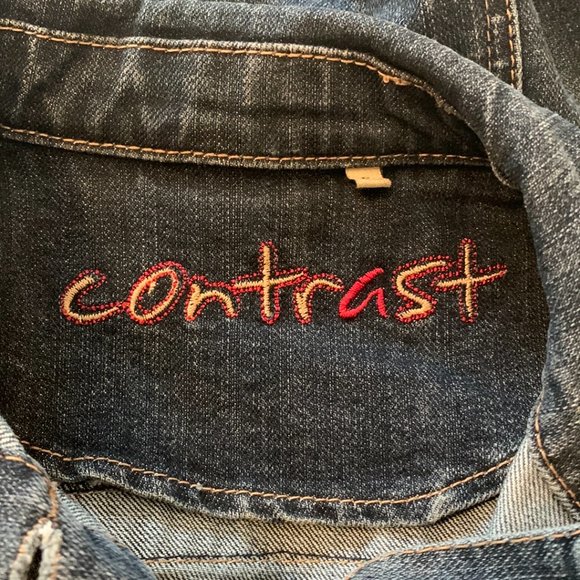 Contrast Womens Blue Denim Jean Jacket Button Closer Size Small - Picture 7 of 12